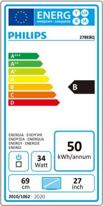 Energie-Label Philips 278e8qjab/00 (1920 x 1080 Pixel, 27")