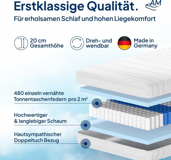 Produktbild AM Qualitätsmatratzen Orthopädischer 7-Zonen Taschenfederkern (140 x 190 cm, Federkern)