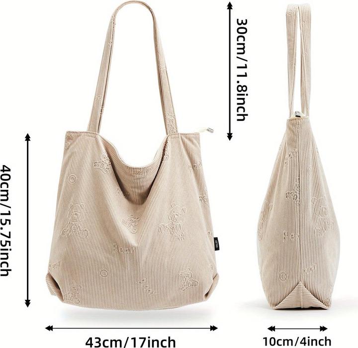 Image du produit Only-Bags.Store Sac à bandoulière en velours côtelé, fourre-tout monochrome minimaliste, sac à main de rangement