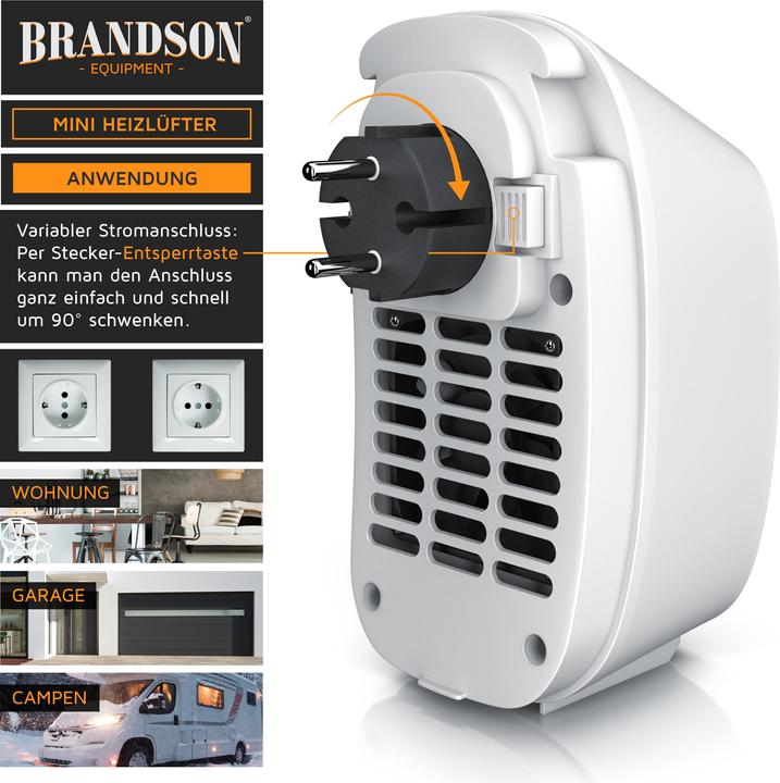 Image du produit Brandson Steckdosen Mini Heizlüfter 400W, Keramikheizlüfter, Badezimmer Mini Heizgerät mit Temperaturregelung (400 W)