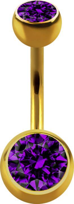 Immagine prodotto Star Piercing Banana placcata oro con due sfere di cristallo viola (senza ottone, Acciaio chirurgico 316L)