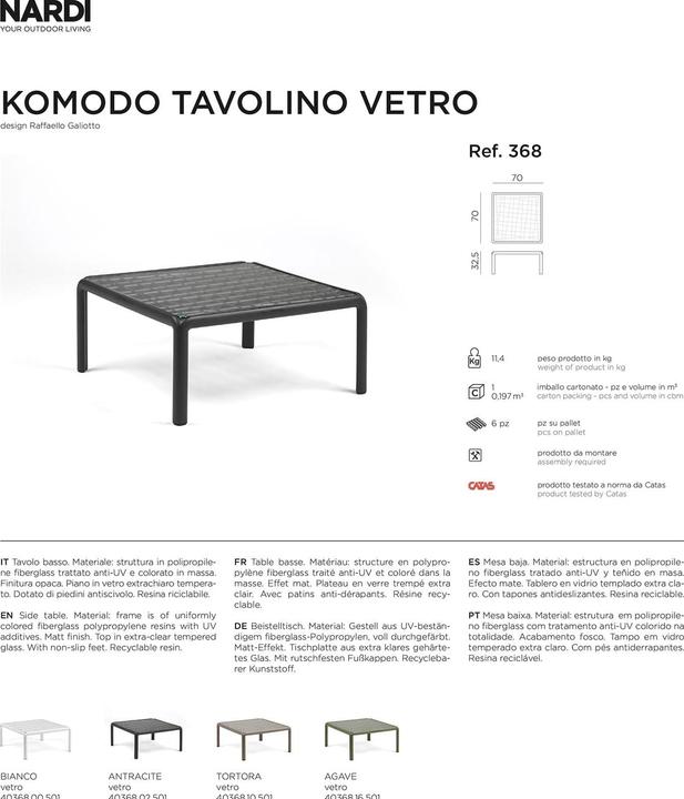 Produktbild Nardi Komodo Tavolino Vetro