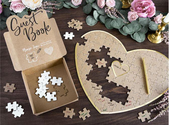 Produktbild Partydeco Partyaccessoire Gästebuch Herz Puzzle 45 x 35.5 cm, Braun