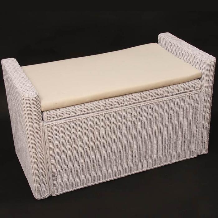 Produktbild Mendler Aufbewahrungstruhe Truhe Sitzbank Rattan mit Kissen 88cm - weiss (88 cm)