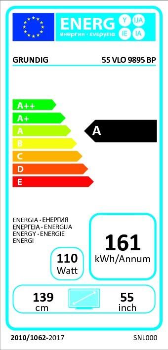 Energie-Label Grundig 55 VLO 9895 BP Schwarz (55", OLED, 4K, 2019)