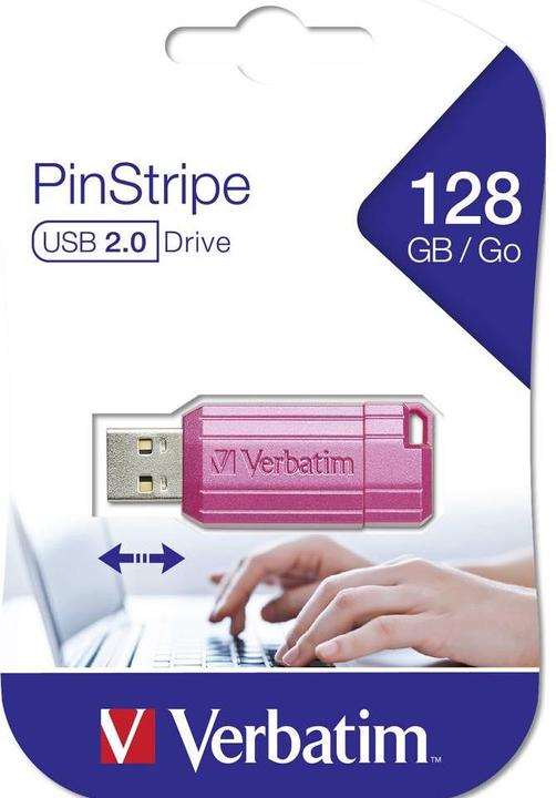 Produktbild Verbatim USB DRIVE 2.0 PINSTRIPE 128GB STORE?N?GO HOT PINK (128 GB, USB-A)