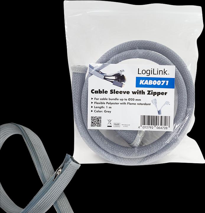 Immagine prodotto LogiLink Guaina per cavi con cerniera, 1,0 m, grigia, in poliestere, resistente all'abrasione, alla trazione (Tubo cavi, 100 cm)