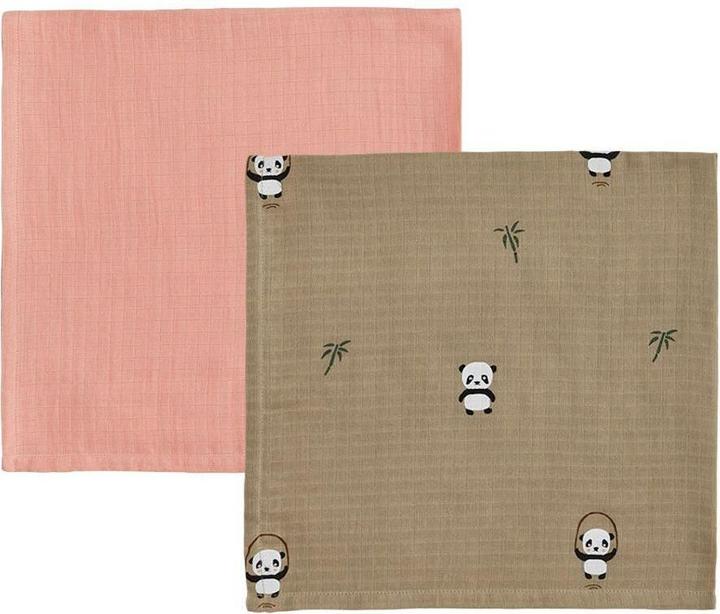 Produktbild Oyoy Mulltuch Panda 2 Stück, 70 x 70 cm, Khaki/Rosa (70 cm, 70 cm)