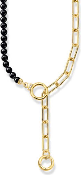 Thomas Sabo Collier aus Onyx-Beads und Gliederkette mit weissen Steinen vergoldet (925er Silber, 42 - 47 cm)