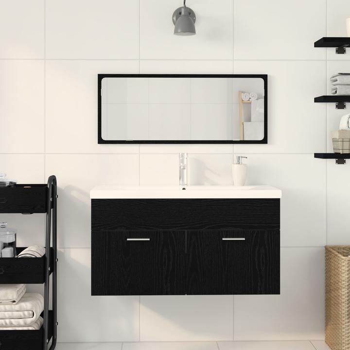 Produktbild VidaXL Badezimmermöbel Set Set von 2 Schwarz Eiche Ingenieurholz, Glas