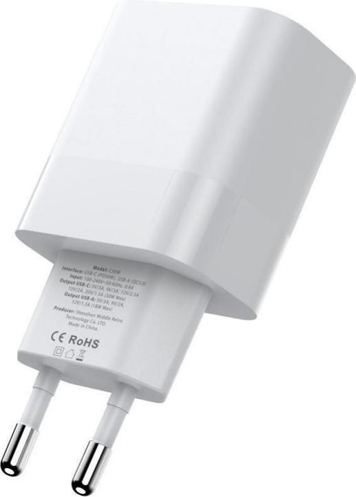 Actual product image Tech-Protect C20W 2x USB-C PD 20W network charger with USB-C / USB-C cable - white (20 W)