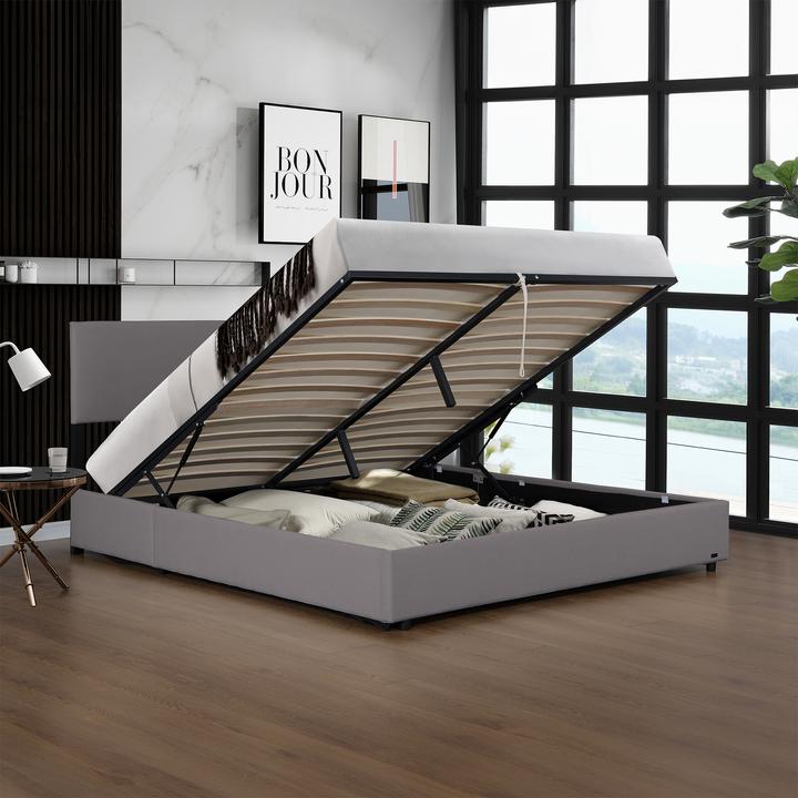 Actual product image Corium Polsterbett Juva Cord mit Lattenrost 160x200 cm Grau (160 x 200 cm)