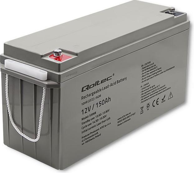 Produktbild Qoltec AGM-Batterie | 12V | 150Ah | max. 2250A (12 V, 150 Ah)
