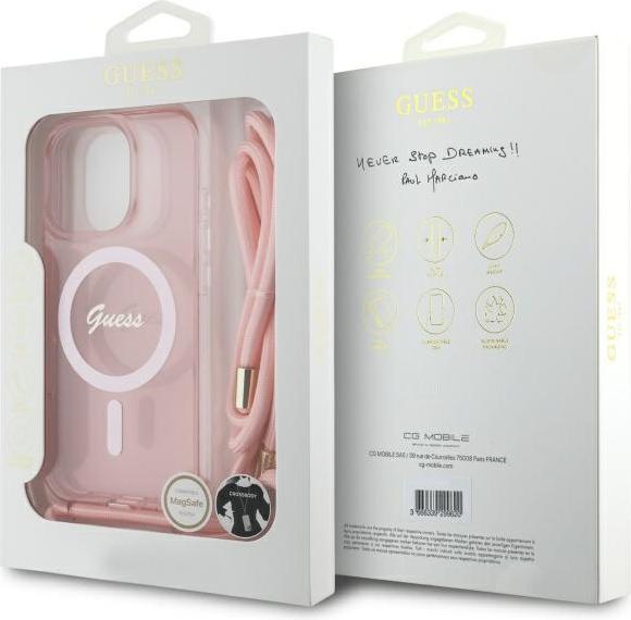Image du produit Guess GUHMP16LHCTSGNSP iPhone 16 Pro 6.3" różowy/pink hardcase Crossbody Cord Script MagSafe (Apple iPhone 16 Pro)