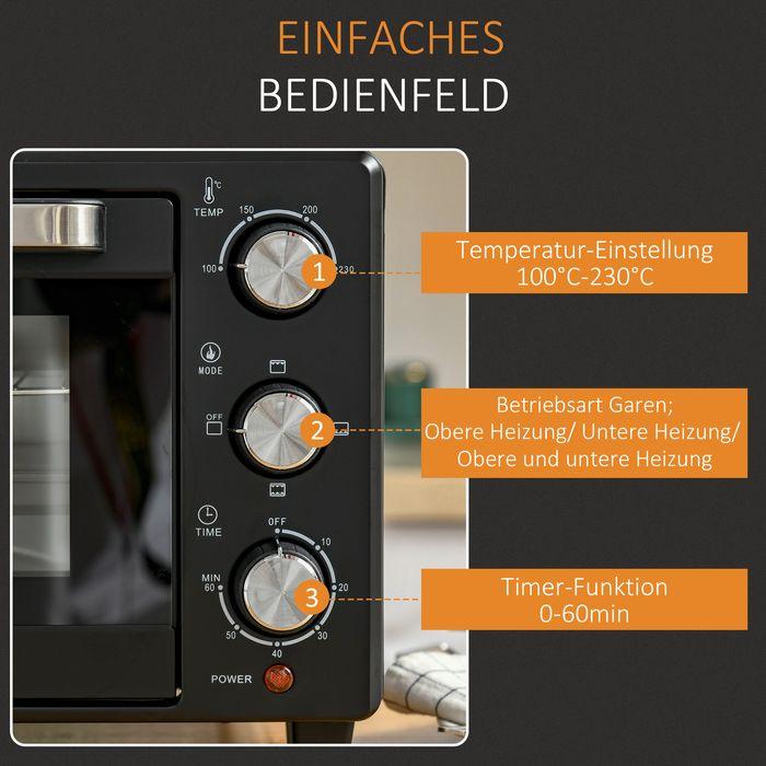 Produktbild Swisshandel24 Minibackofen 21L mit 1 Drahtgestell und 1 Backblech 3 Kochmodi 100°C-230°C 1400W Metall Edelstahl Gl
