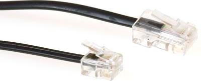 Actual product image Black 1 meter flat telephone cable with RJ11 and RJ45 connectors. Rj45-rj11 cable black 1.00m