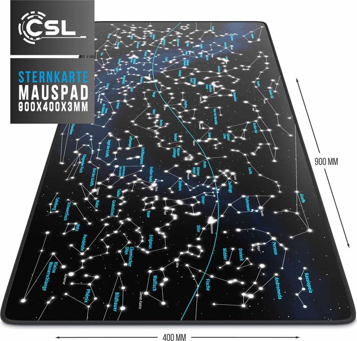 Immagine prodotto CSL Tappetino per mouse da gioco, tappetino XXL 900 x 400 mm, precisione e velocità, mappa celeste (XXL)