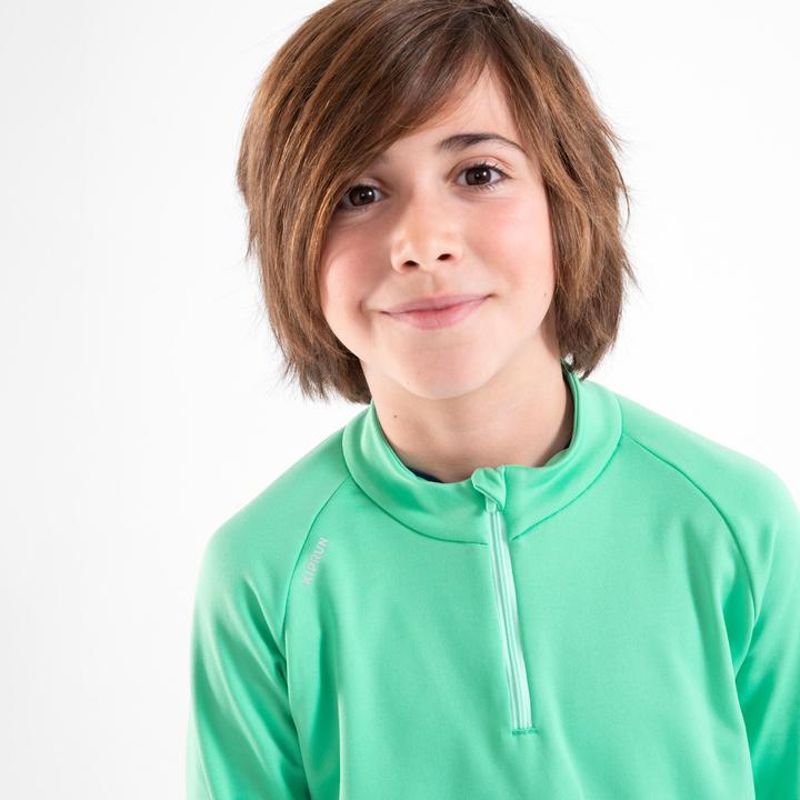 Produktbild Kiprun Laufshirt langarm warm 1/2 Reissverschluss Kinder Running - Warm 100 grün (152)