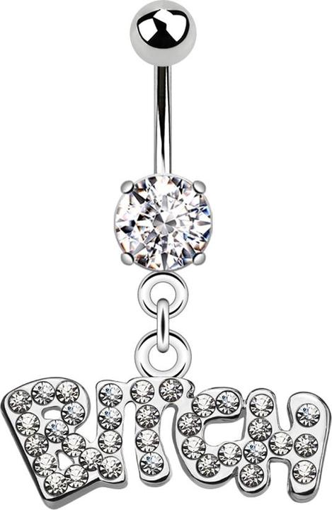 Produktbild Star Piercing Banane silber mit Kugel und Kugel Kristall silber Anhänger Bitch (ohne Messing, Chirurgenstahl 316L)