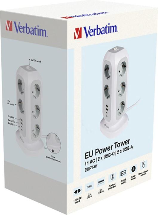 Image du produit Verbatim UE Power Tower 11 (11 x, USB-A, USB-C, CEE 7/4, 2 m)