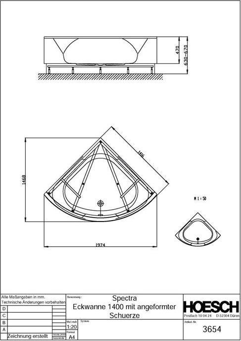Produktbild Hoesch Eck-Badewanne SPECTRA 1408x1408x480mm we (290 l, 141.60 cm, 141.60 cm)