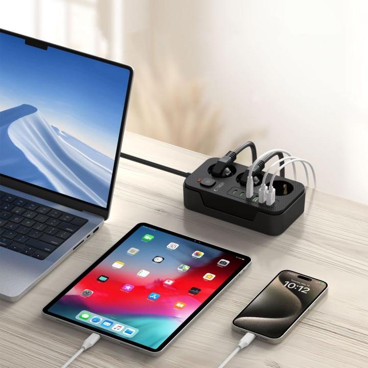 Actual product image Tech-Protect PC3X6 Power Strip 3 Sockets 240V + 3xUSB-A + 3xUSB-C 200cm - Black (3 x, USB-C, USB-A, 2 m)