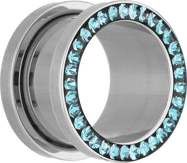 Produktbild Star Piercing Flesh Tunnel silber mit Kristall aqua und Epoxy Schutzschicht (Chirurgenstahl 316L, ohne Messing)