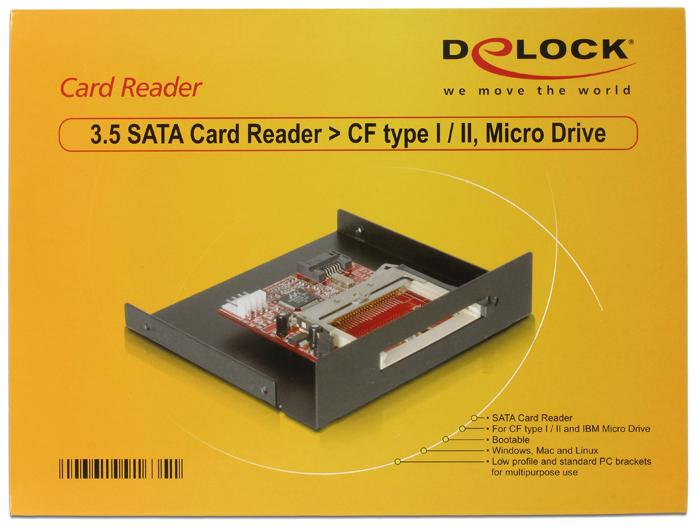 Produktbild Delock SATA Card Reader 3.5" zu Compact Flash Typ I / II und IBM Micro Drive (SATA)