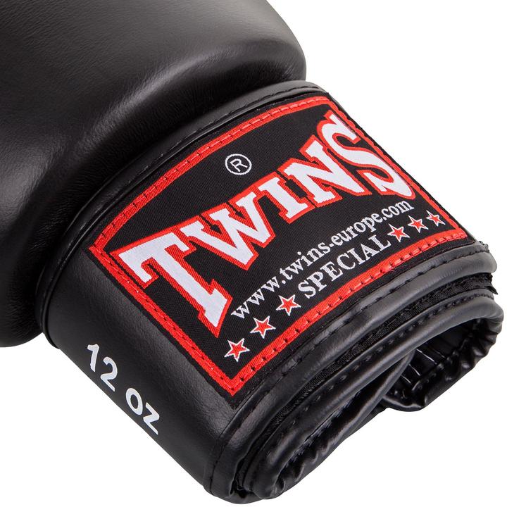 Immagine prodotto Twins Boxhandschuhe (Leder schwarz, langer Klettverschluss) (16 OZ, Taglia unica)