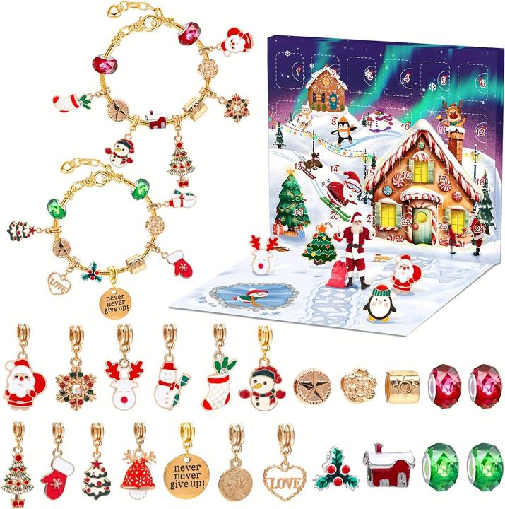 Activity Board Vintage Weihnachts-Adventskalender 2024 - 24-Tage-Countdown mit Charms, Sammlerstücke