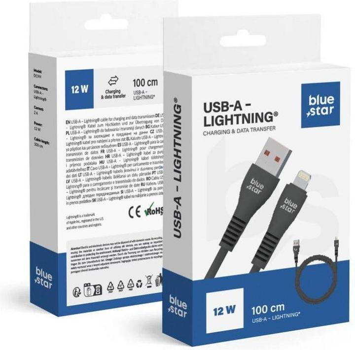 BlueStar Cable Blue Star BLUE STAR cable USB A to Lightning 2A 12W DC99I 1 m black (1 m, USB 2.0)