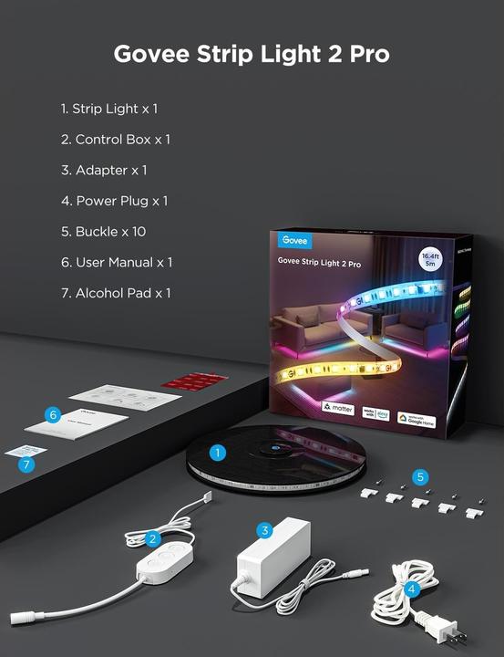 Immagine prodotto Govee Striscia LED 2 Pro (RGBW, RGBIC, 500 cm, Interno)