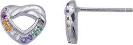 Actual product image Passion Rhodium Silver Earrings - Heart - Multicoloured Zirconia (MAT BIJOU)