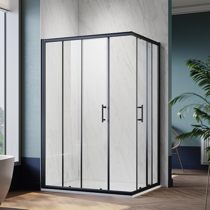 Produktbild SONNI Duschtür 90 x 70 cm schwarz Eckeinstieg Duschkabine Sicherheitsglas Schiebetür Eckdusche Dusch (120 cm, 195 cm)