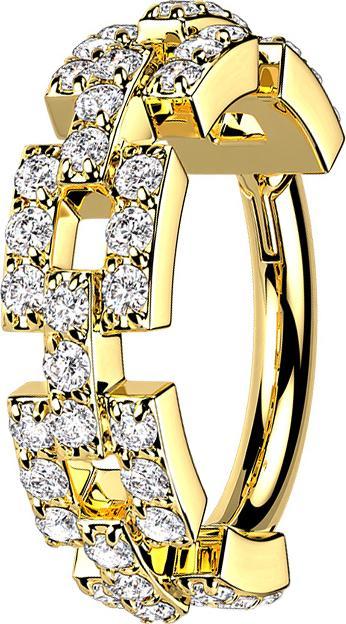Star Piercing Micro Segmentring klappbar vergoldet Kette mit Kristallen (ohne Messing, Chirurgenstahl 316L)