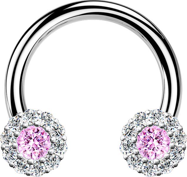 Actual product image Star Piercing Micro Circular Barbell silber Gänseblümchen Kristall pink (Surgical steel 316L, Brass)