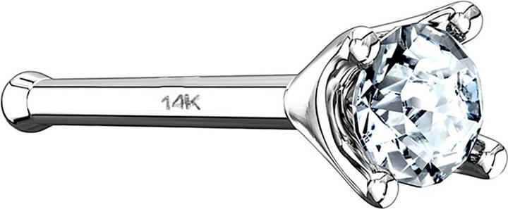 Image du produit Star Piercing Clou de nez droit en or blanc 14k avec cristal serti d'argent (Or 14k, sans laiton)