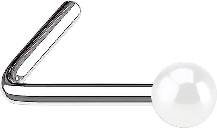 Produktbild Star Piercing Nasenstecker gewinkelt mit Perle weiss (ohne Messing, Chirurgenstahl 316L)