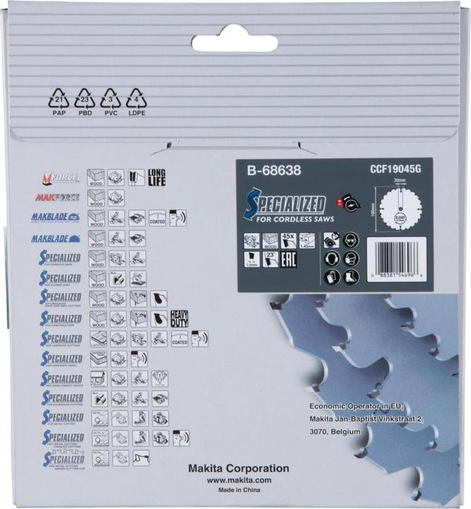 Image du produit Makita CCF19045G Lame de scie circulaire SPECIALIZED EFFICUT 190 x 30 x 1,0 mm - 45 dents, pour bois