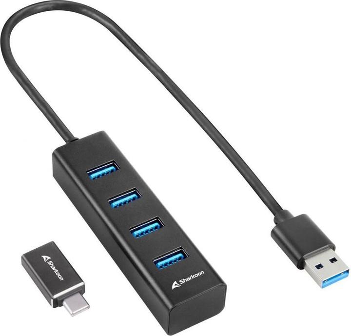 Produktbild Sharkoon HUB 4X USB 3.2 ALU BLACK (USB-C, 4 Ports)