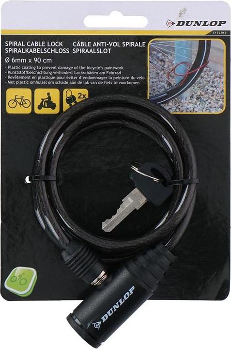 Produktbild Dunlop - Spiral-Fahrradschloss mit Schlüssel 90 cm (Schwarz)