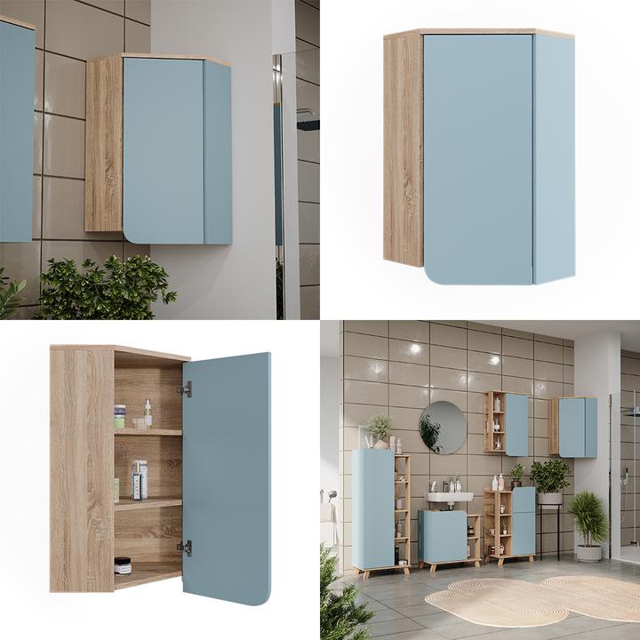 Produktbild Vicco Badschrank Karen, Blau-Grau/Sonoma, 50 x 75 cm mit Tür und offenen Fächern
