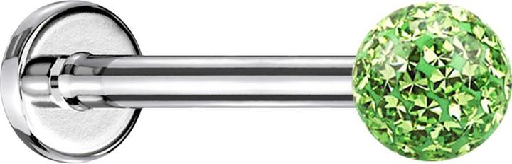 Produktbild Star Piercing Micro Labret silber mit Kristallkugel hellgrün und Epoxy Schutzschicht (ohne Messing, Chirurgenstahl 316L)