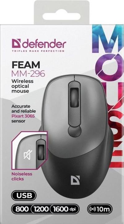 Produktbild Defender FEAM MM-296 RF 1600 DPI kabellose Silent-Click-Maus (Kabellos)