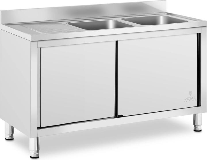 Immagine prodotto Royal Catering Lavello cucina - Acciaio inox - 2 vasche - - 500 x 400 x 300 mm (Lavandino montato in alto, 30 cm, 70 cm)