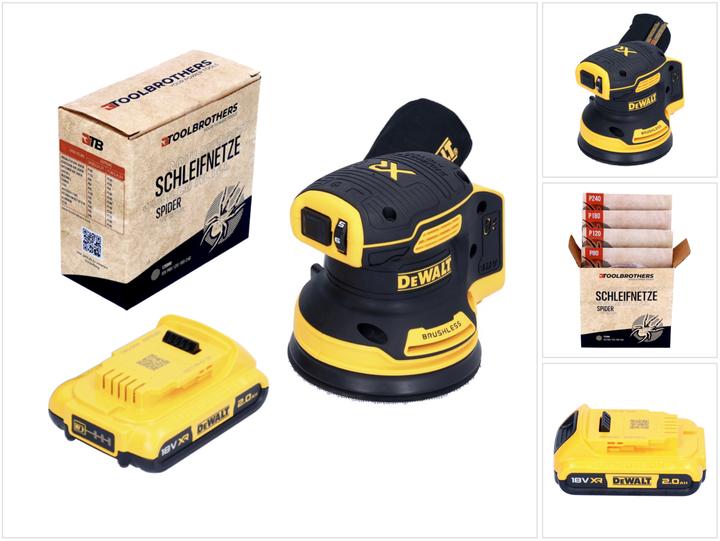 Actual product image DeWalt DCW 210 N Battery random orbital sander 18 V 125 mm Brushless + 1x battery 2.0 Ah + 1x Toolbrothers (Eccentric grinder)