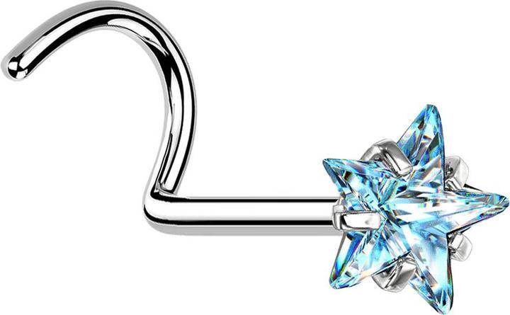Immagine prodotto Star Piercing Nasenstecker gebogen silber Kristallstern aqua gefasst (senza ottone, Acciaio chirurgico 316L)