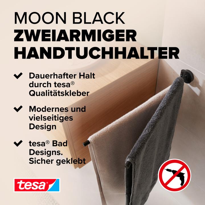 Actual product image tesa MOON BLACK two-arm towel rail incl. adhesive solution without drilling
