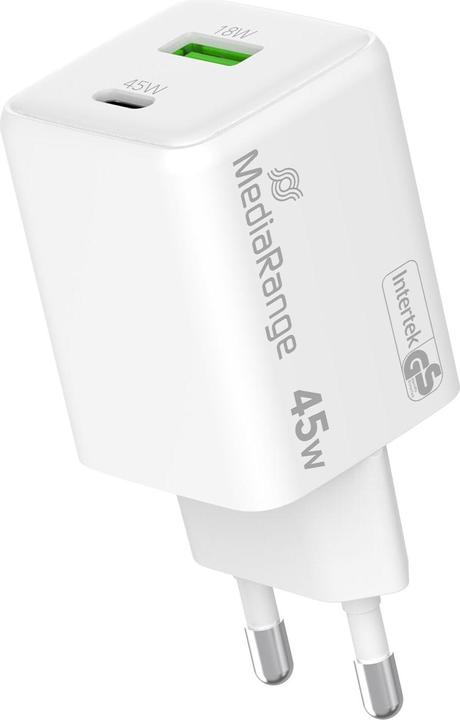 Image du produit MediaRange Chargeur 43W 2 ports 1x USB-A/1x USB-C GaN, blanc (45 W)