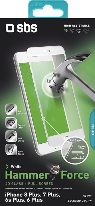 Image du produit SBS Verre de protection d'écran 4D (iPhone 8 Plus / 7 Plus / 6s Plus / 6 Plus) (1 pièce(s), Apple iPhone 6s Plus, Apple iPhone 6 Plus, Apple iPhone 8 Plus, Apple iPhone 7 Plus)